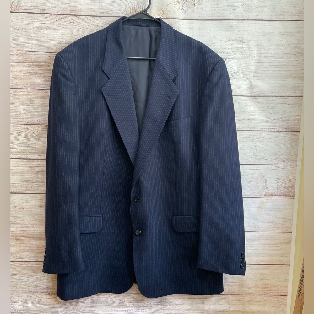 BARNEYS‎ NEW YORK KONEN MUNICH 100% WOOL BLAZER IN NAVY BLUE PINSTRIPES